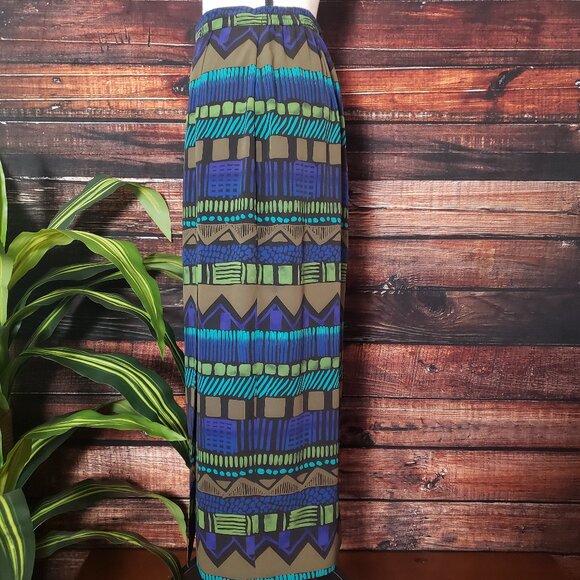 Joan Leslie Vintage Maxi Wrap Skirt 10 Petite Aztec Print Zip Back Boho - Picture 5 of 8